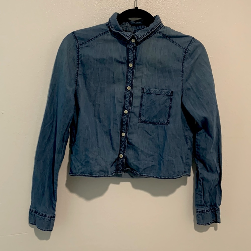 H&M cropped denim button-up sz 6